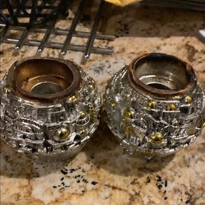 Silver and Gold Textured Candle Holders with Reflective Finish